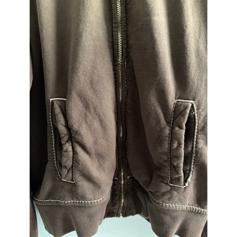 True Religion Mens XXL Brown Big T Stitch Full Zip Track Jacket‎ Sweatshirt Logo